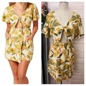 A1-- NWT green L*SPACE floral tie front lovers lane short dress LARGE $139